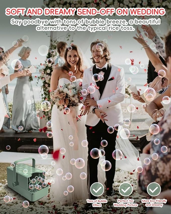 Bubble Machine, Make Big/Medium/Small Bubble, Outdoor Bubble Blower Machine for Pet Toddler Kid, Electric Bubble Maker Powered by Plugin/Battery for Wedding Birthday Party(Green)