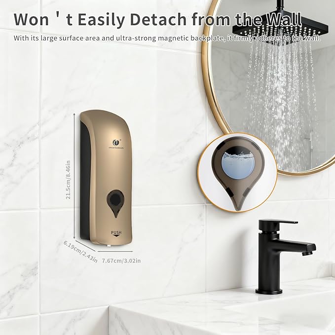 Shampoo Conditioner Body Wash Dispenser, Wall-Mounted Shower Soap Dispenser 10fl.oz/300ml, No Drill Refillable Bathroom soap Dispenser for Bathroom,Kitchen,Hotel and Airbnb,Gold CD-1049