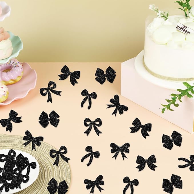 200 Pcs Black Bow Confetti, Bow Table Scatter Confetti Decorations, Black White Table Paper Decor for Baby Shower Birthday Wedding DIY Crafting Supplies