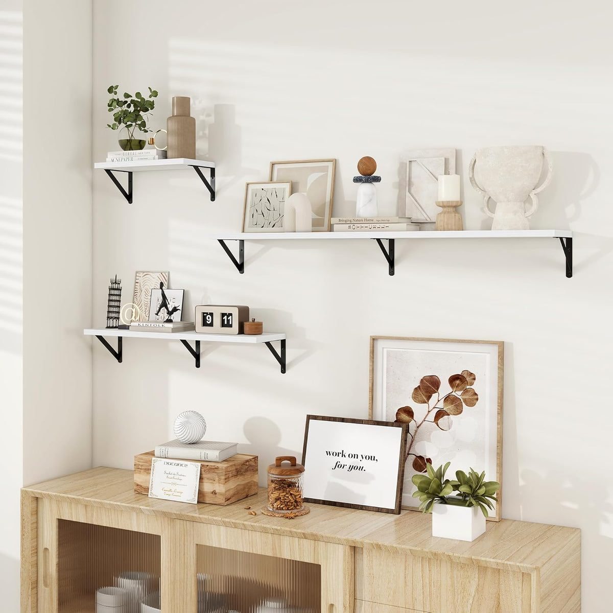 Dreamland White Floating Shelves for Wall, 16W x 8D Wall Mounted Shelves Set of 2