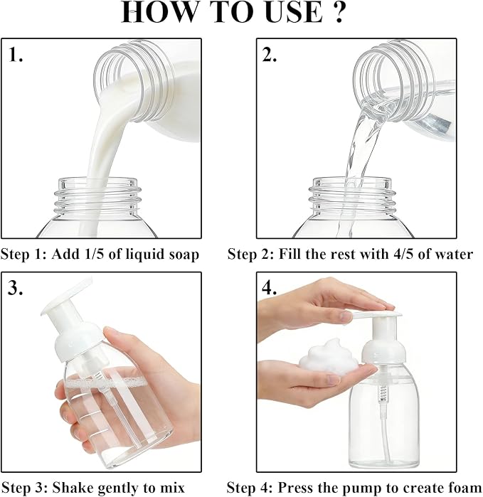 3 Pack 8oz Foaming Soap Dispenser BPA Free Clear Plastic Refillable Pump Bottle for Liquid Shampoo and Hand Soap