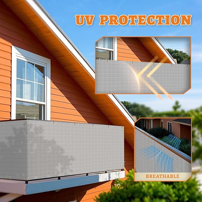 2.5' x 160' Balcony Privacy Screen Fence Cover with Zip Ties Grommets for Apartment Patio Porch Deck Backyard Outdoor (Gray)