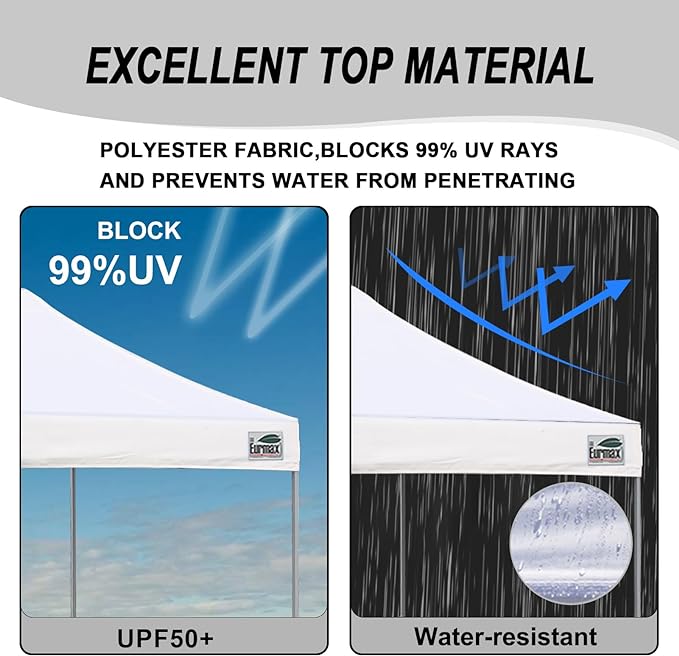 Eurmax USA 10x10ft Pop Up Canopy,Commercial Instant Tent for Outdoor Events,Patented No-Tip Rolling Storage Bag with 4 Sandbags,UV & Water Resistant,Heavy Duty Portable Shelter Gazebo,Khaki