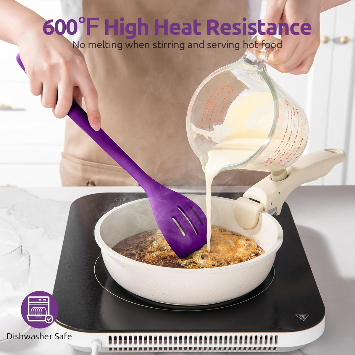 600ºF Heat Resistant Silicone Spoons: U-Taste 13.3in Solid & Slotted Kitchen Cooking Spoon, Nonstick Food Grade Long Rubber Utensil