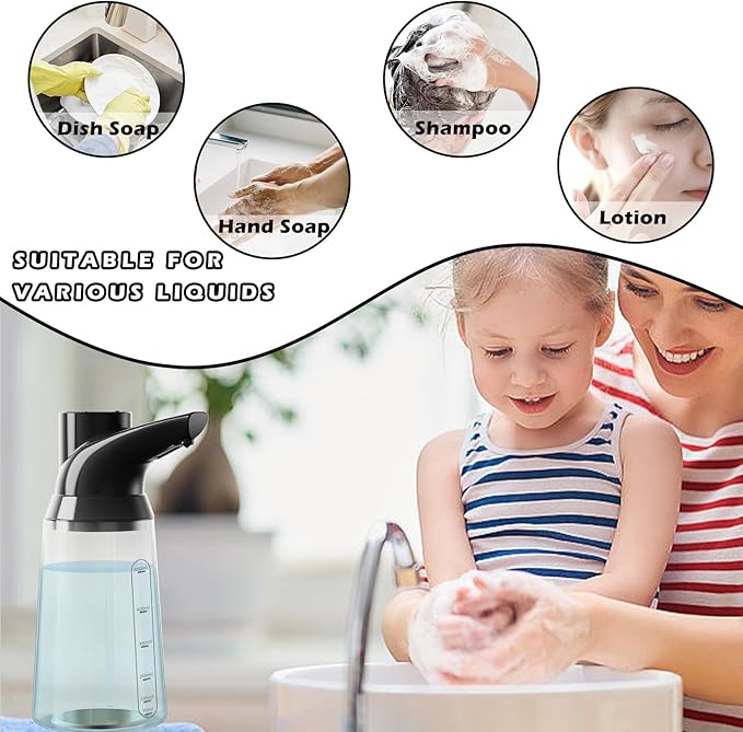 Automatic Liquid Soap Dispenser Touchless,Black 4-Level Adjustable Modern Type-C Rechargeable Electric Sensor Soap Dispenser,Hand Sanitizer Dispenser for Kitchen(23.7oz/700ml)