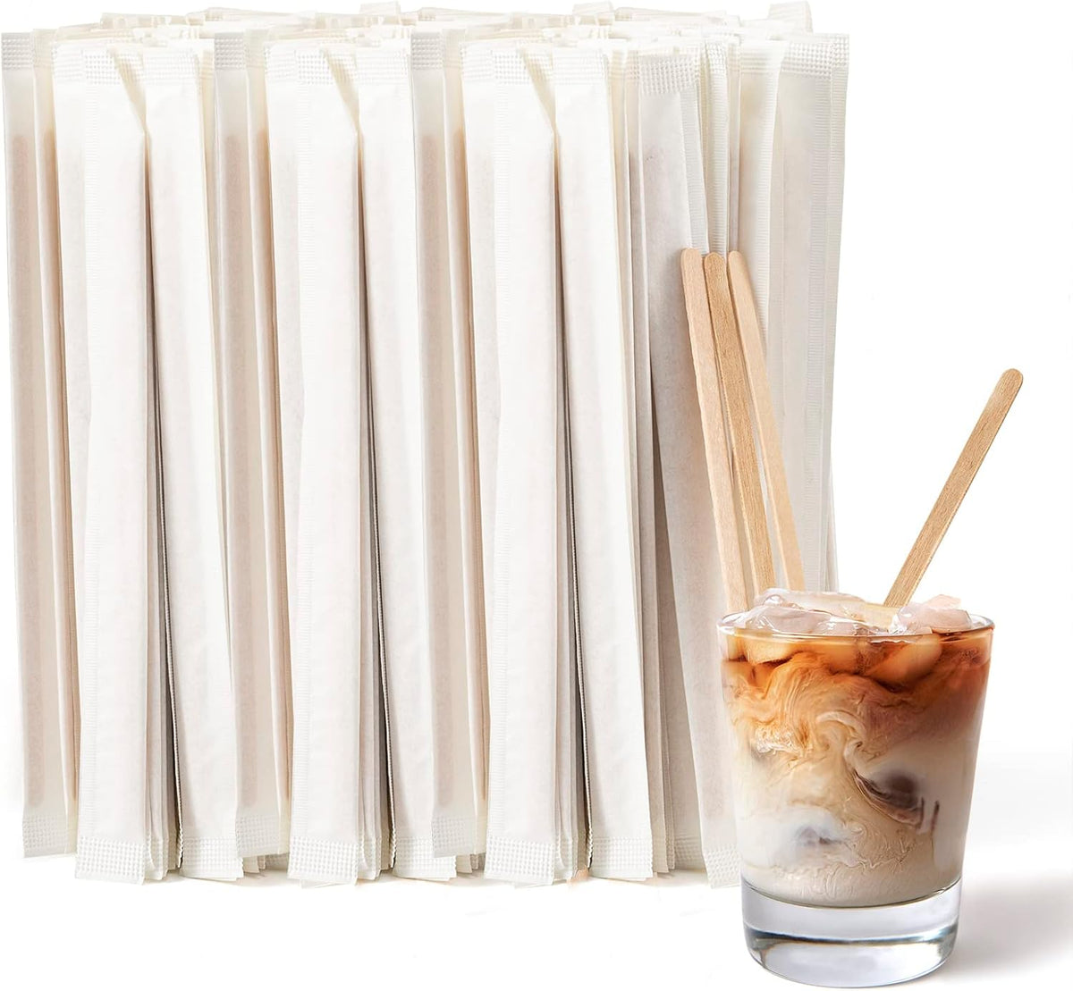 1000 Pcs Coffee Stirrers 5.5 Inch Wood Coffee Stir Sticks Individually Wrapped Wooden Stir Sticks Disposable Wood Stir Sticks Eco-Friendly Wood