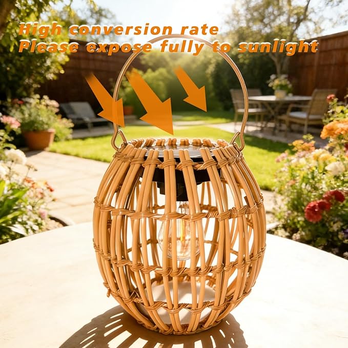 Solar Outdoor Lanterns, Hanging Rattan Lantern Handwoven Garden Lights Solar lamp Waterproof for Outside, Idea for Yard Gazebo Patio Pergola Pathway Front Porch Decor, 1 Pack