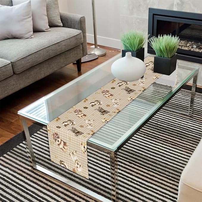 Cute Puppy Table Runner Kitchen Dining Table Runner 13*60in Table Center Decor for Indoor Outdoor Home Holiday Party