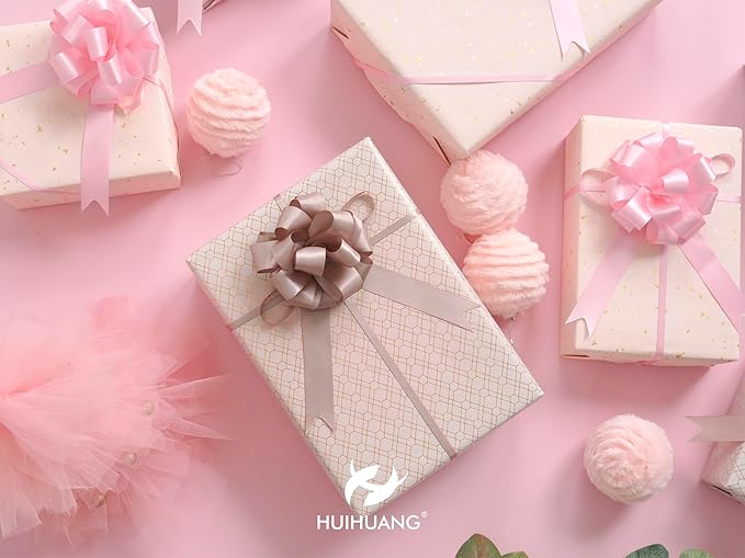 HUIHUANG Dusty Rose Bows 12 PCS Dusty Pink Pull Bows 4" x 8" Satin Present Bow for Gift Wrapping, Gift Basket, Paper Bag, Wrapping Accessories, Bridal Shower Wedding Christmas Decor