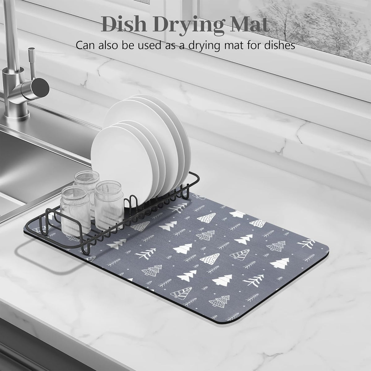 Bloss Coffee Mat, Christmas 12"x19" Bar Mat with Waterproof Rubber Backing, Fit Under Coffee Maker Machine/Kitchen Counter/Dish Drying Mat-Grey and