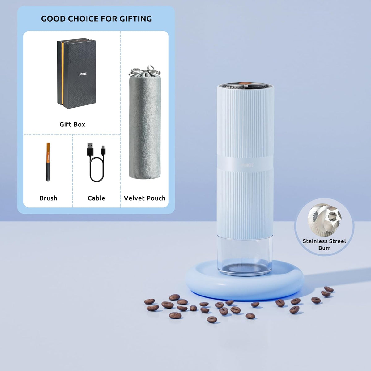 Portable Electric Coffee Grinder, Rechargeable Handheld Grinder with Stainless Steel Conical Burr, Adjustable Grind Settings, for Espresso, Moka