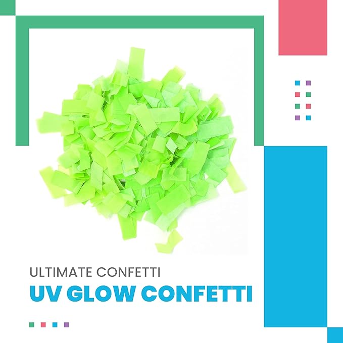Ultimate Confetti, Green UV Glow Rectangular Biodegradable Confetti -Tissue Paper Flame-Resistant & Slow-Falling Confetti for Cannon and Launcher use - Best for Celebrations - 1 lb, 16 oz