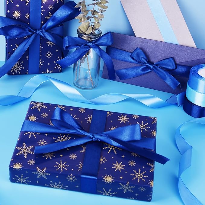 ASTARON Blue Satin Ribbon for Wedding Bouquet DIY Crafts 1 Inch, Solid Color Fabric Ribbon for Gift Wrapping Christmas Gift Bows Hair Bows Silk Ribbon for Bouquets Baby Shower Decor