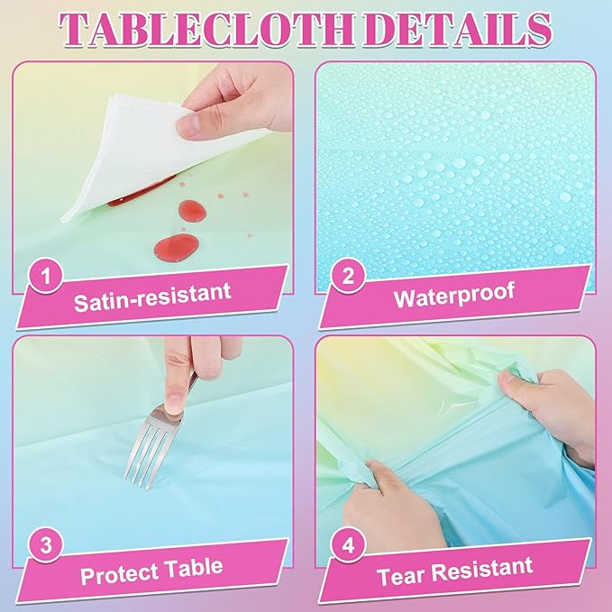 NatNarr 3 Pack Plastic Pastel Tablecloths, 54 x 108 Inch Disposable Princess Table Ｃloth Rainbow Table Cover Waterproof Rectangle Birthdays Party Tableｃloth for Girl Princess Birthday Party Supplies