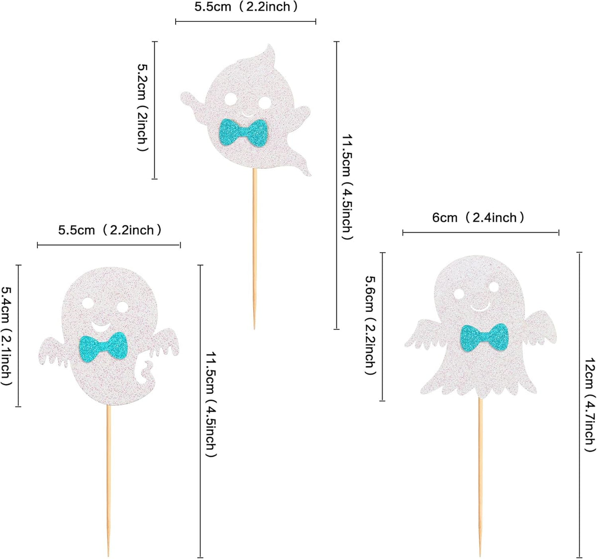 24Pcs Ghost Cupcake Toppers - Bule Halloween, Bule and White Halloween Birthday Decorations, Bule Halloween Baby Shower Decor, Ghost Decorations
