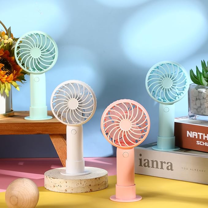 Tujoe 12 Pcs Mini Powerful Handheld Fan 3 Speed Personal Small Portable Rechargeable Fan with Base USB for Women Eyelash Makeup Office Travel Beach Indoor Outdoor (Pink)