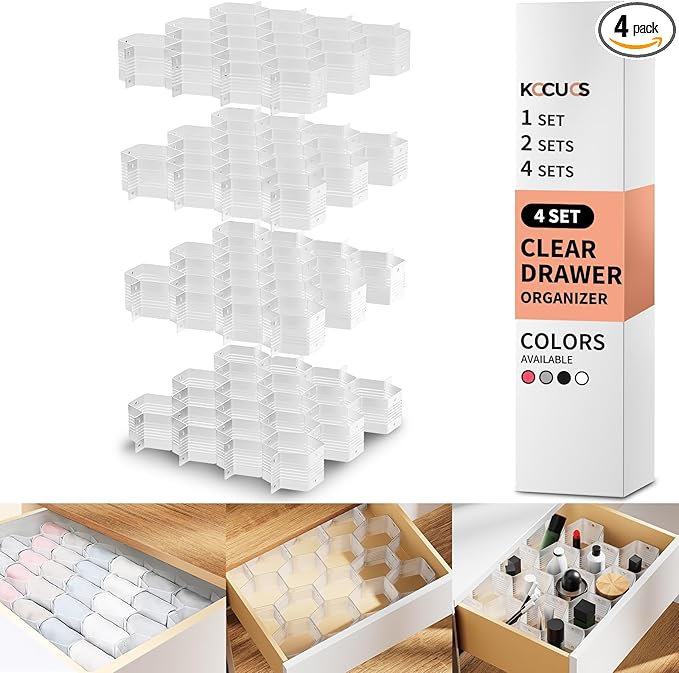 Honeycomb Separator Adjustable Drawer Organizer Divider for Underwear Belt-Scarf Socks Organizer (White(4pcs))