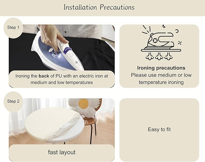 Round Fitted PU Tablecloth with High Elastic Edge 47 Inch Dia Waterproof Oil Proof Table Cloth Anti-Scald Stain-Resistant Wipeable Table Cover for Indoor Outdoor Picnic (Cream,47" Dia)