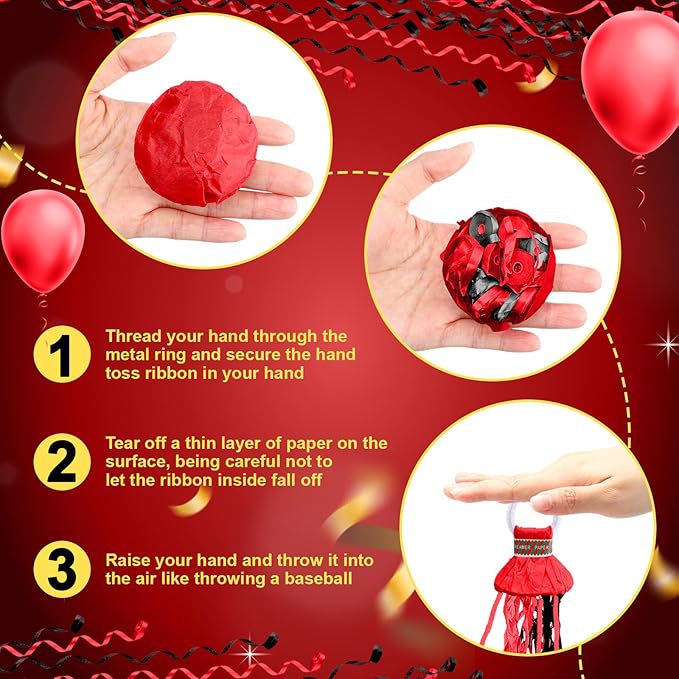 WinnerWhy 30 Pcs No Mess Confetti Poppers Hand Throw Streamers Party Poppers for Graduation 2026 Birthday Celebrations Wedding Engagement Bachelorette Party Supplies(Black and Red)