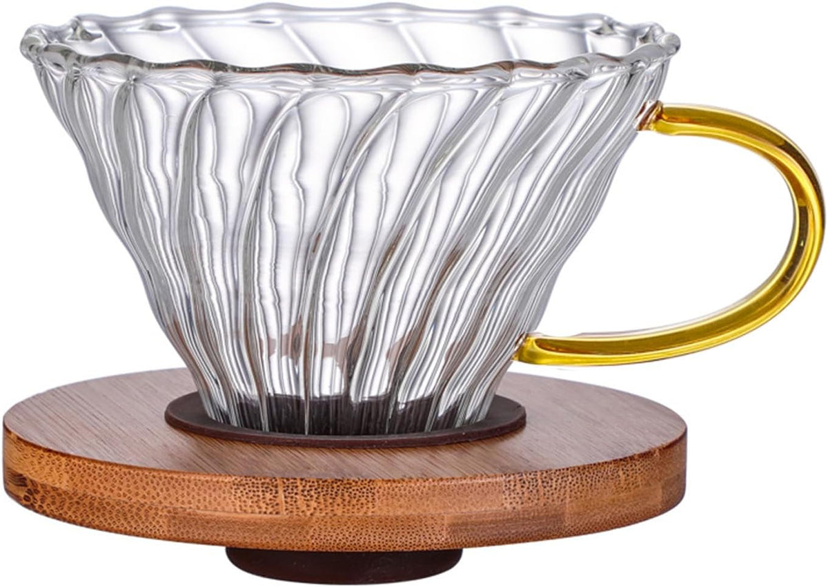 Gute Glass Coffee Dripper/Filter - Cone Glass Pour Over Coffee Dripper with Bamboo Stand & Handle