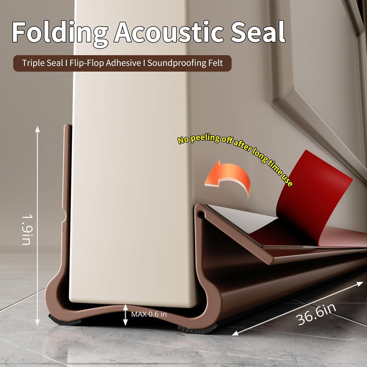 New Upgrade 36.6 inch Under Door Draft Stopper Free Cutting Length， for Bottom of Door，Under Door Noise Stopper（Brown ）
