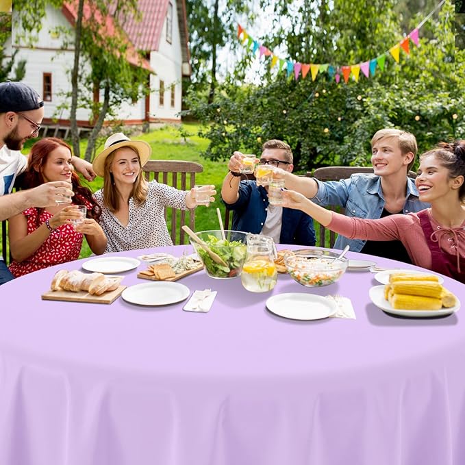 Ragnhild 16 Pack Lavender Plastic Tablecloths for Round Tables, Premium Decorative Light Purple Disposable Table Cloths for Parties, Round Party Table Cover for Birthday Wedding Baby Shower, 84 Inch