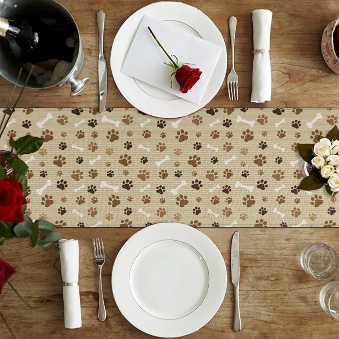 Pet Paws Table Runner Kitchen Dining Table Runner 13*60in Table Center Decor for Indoor Outdoor Home Holiday Party