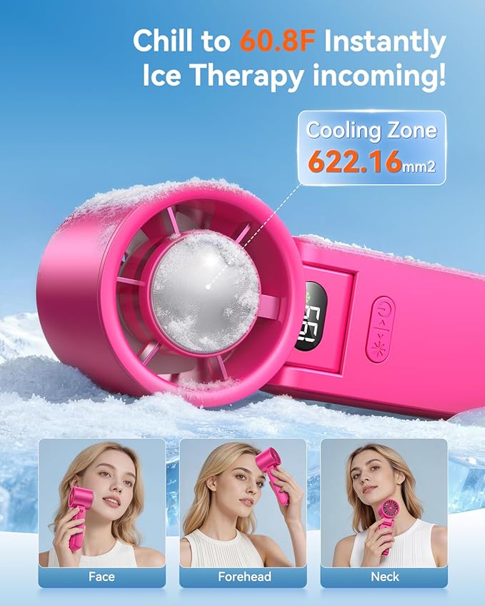 Portable Handheld Turbo Fan with Ice Cooler, 199 Speed Personal Fan,5500mAh Rechargeable,20H Cooling Time,20000 RPM Powerful Silent Motor, Summer Essential for Travel/Outdoor/Office, Hot Pink