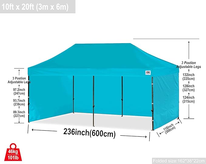 ABCCANOPY Heavy Duty Easy Pop up Canopy Tent with Sidewalls 10x20, Turquoise