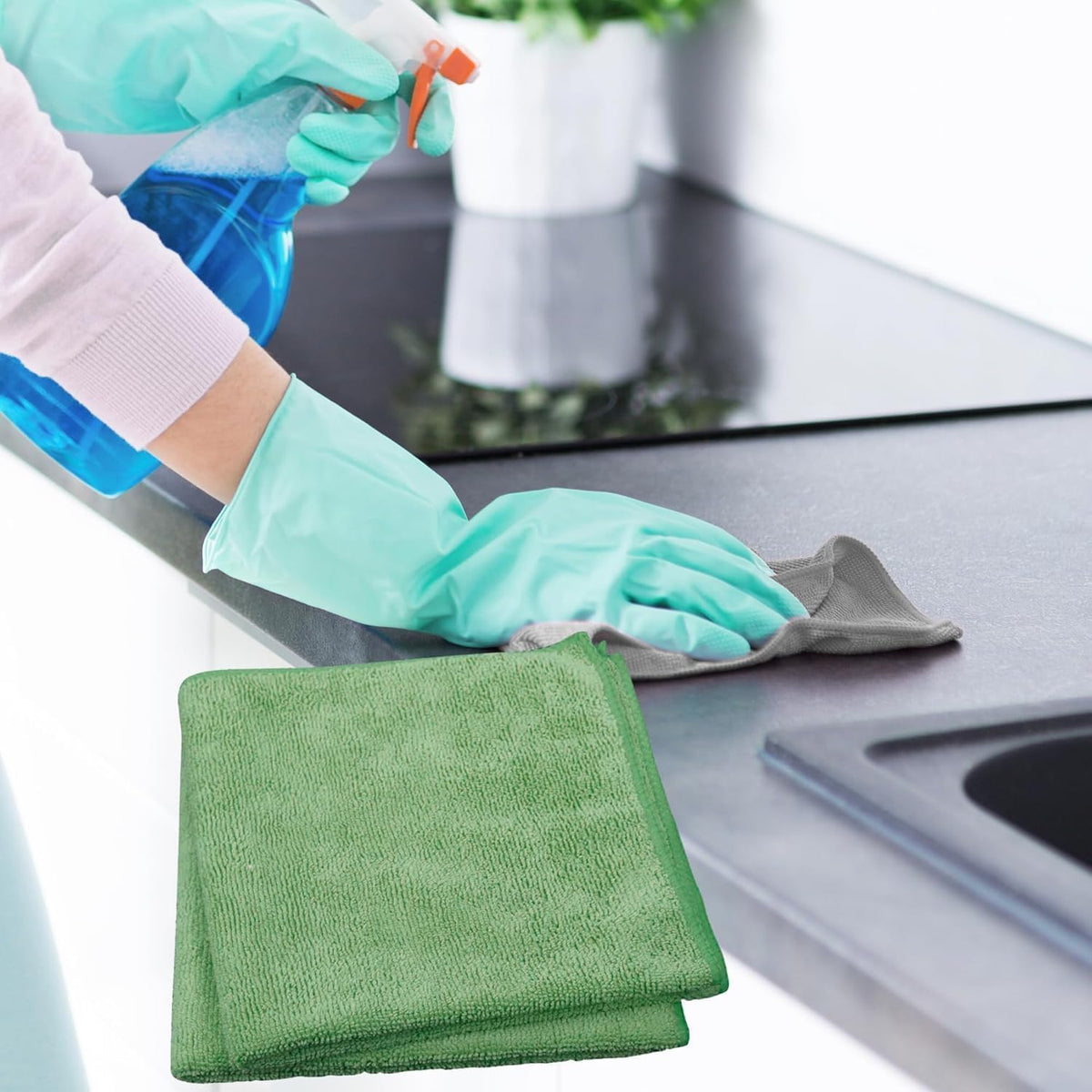 Single Microfiber Cleaning Cloth 40x40 cm - Ultra Absorbent Microfiber Cloth for Home, Kitchen Car Bathroom Rags Polish Cleaning 250 GSM (Green)