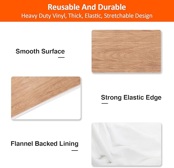 8ft Picnic Table and Bench Cover, Camping Essentials RV Gear, 96 in Waterproof Windproof Outdoor Elastic All Around Tablecloth, Fitted Rectangle Tables and Seats, Wood Grain