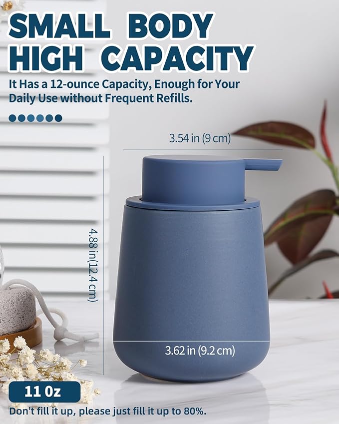 Bosilunlife Ceramic Foaming Soap Dispenser - 12Oz Bathroom Countertop Kitchen Dish Soap Pump Dispenser Foam Soap Dispenser - Matte Blue