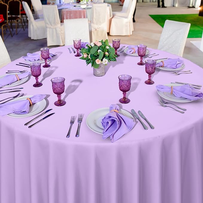 Ragnhild 16 Pack Lavender Plastic Tablecloths for Round Tables, Premium Decorative Light Purple Disposable Table Cloths for Parties, Round Party Table Cover for Birthday Wedding Baby Shower, 84 Inch