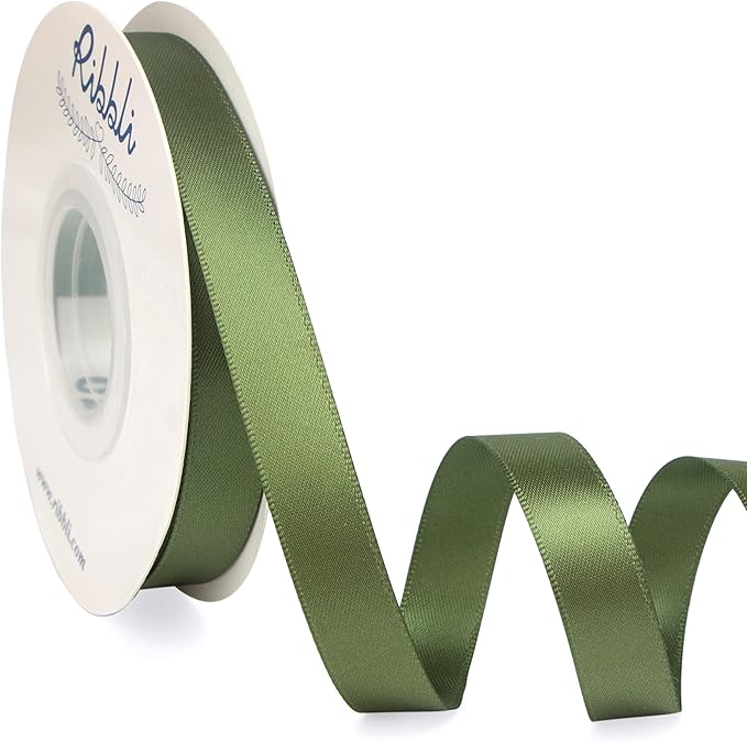 Ribbli Moss Green Satin Ribbon,Double Faced Satin 1/2 inch x Continuous 25 Yards,Use for Bows Bouquet,Gift Wrapping,Wedding Decoration,Floral Arrangement