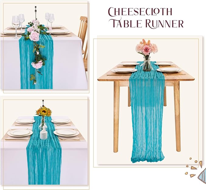 Blue Cheesecloth Table Runner 10FT Boho Rustic Sheer Cheese Cloth Runners 120 Inch Gauze Table Decorations for Bridal Shower Birthday Party Summer Home Decor