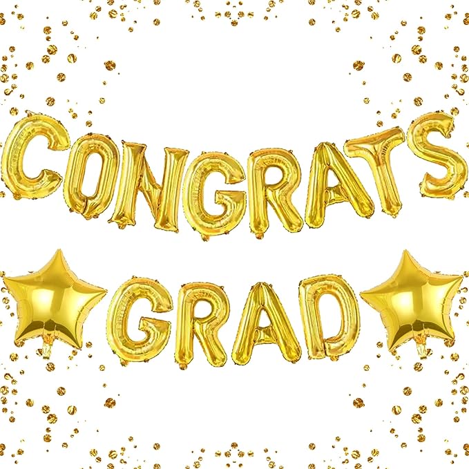 16 Inch Gold Congrats Grad Banner Balloons Congrats Grad Letters Balloons Graduation Decorations 2026 for Graduation Celebration Party Supplies