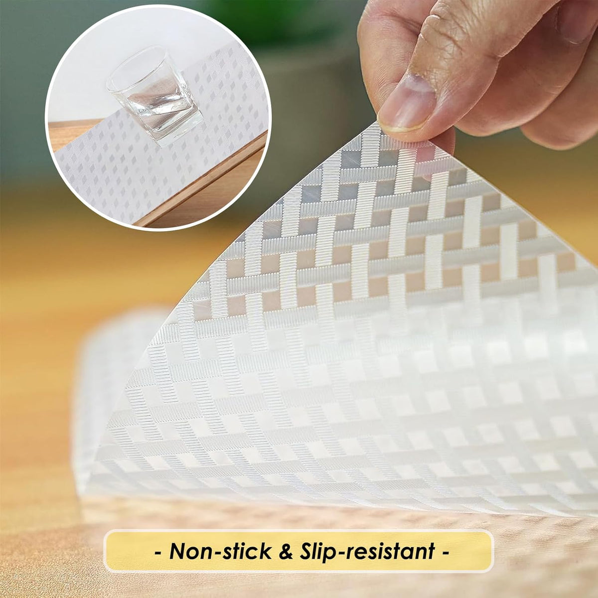 Shelf Liners for Kitchen Cabinets and Drawers, Non-Adhesive and Anti-Slip, Waterproof and Easy to Clean, Durable EVA Cabinet Mat for Refrigerator, Cupboard, Table (Grey, 11.8" W x 196.8" L)