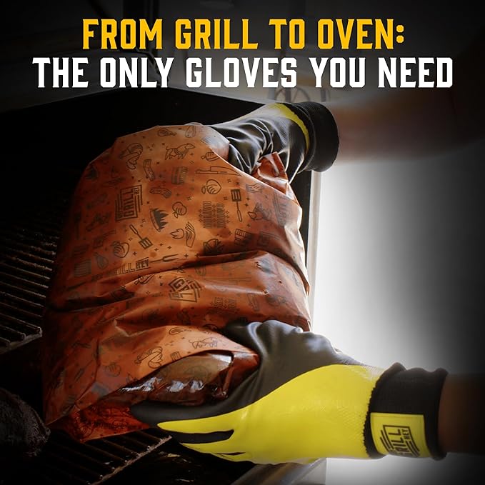 Hey Grill Hey Pitmaster Gloves | BBQ Gloves | Heat Protection up to 500°F or 260°C | High Temp Resistance | Fireproof Glove for Grilling Smoking Barbecue | Washable Mitts | Waterproof | Size - XL