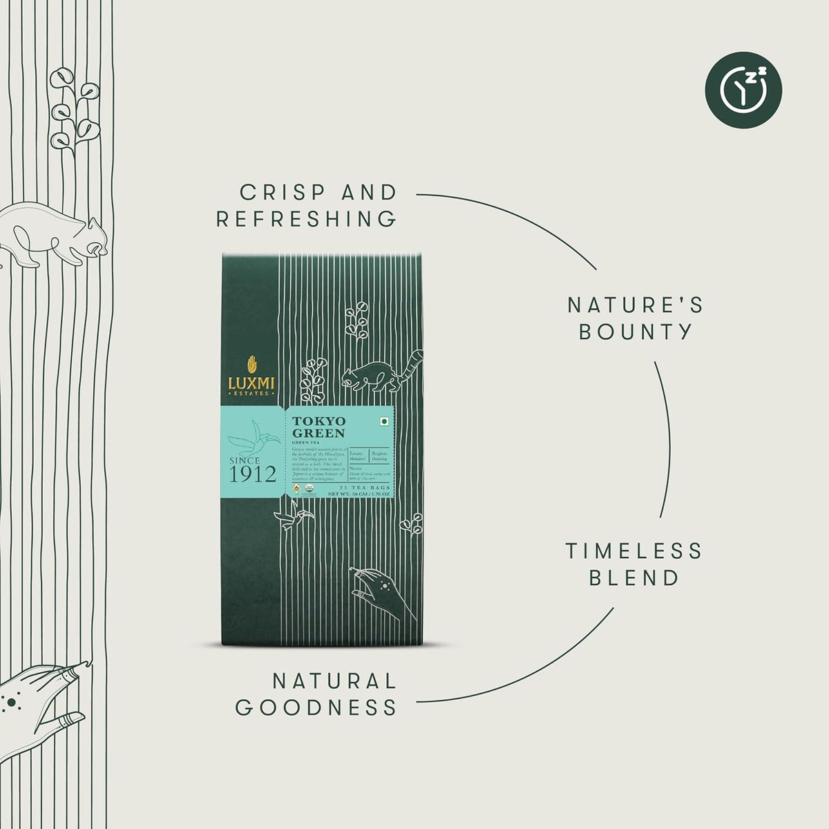 Luxmi Estates Tokyo Green Organic Green Tea (25 Tea Bags) Tea Bags For Relaxing, Calming, and Stress Relief