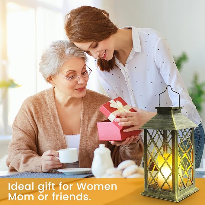 Solar Lantern Outdoor, 2 Pack 14" Waterproof Outdoor Garden Hanging Lanterns ,Flickering Dancing Flame Candle Mission Lights for Outdoor Mothers Day Gifts and Christmas