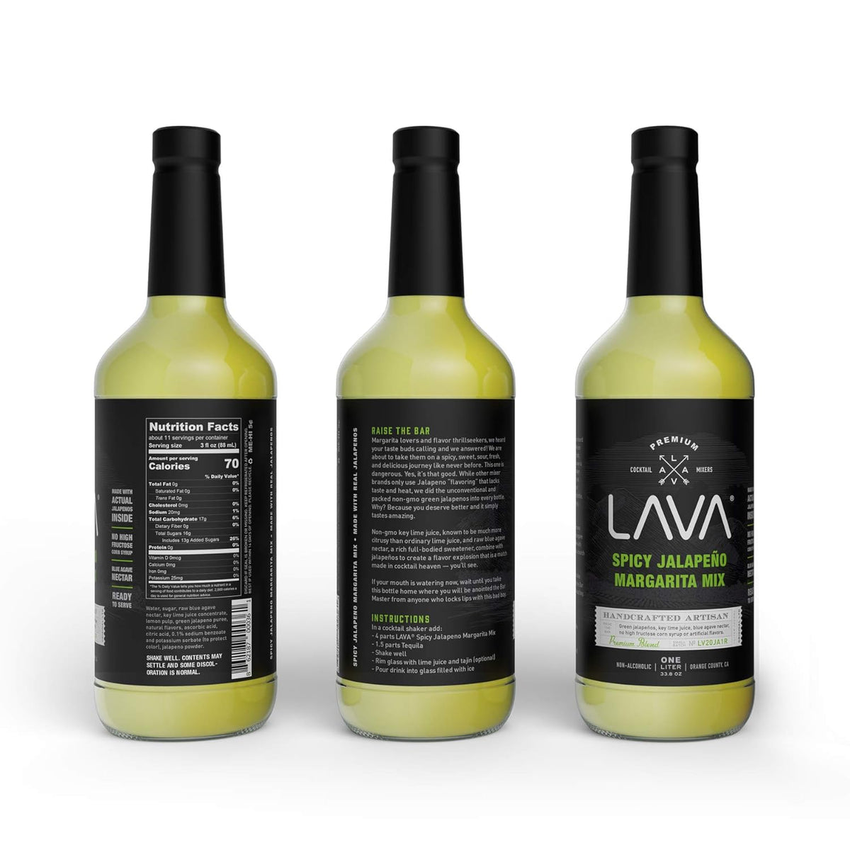 Lava Premium Spicy Jalapeño Margarita Mix by Lava Craft Cocktail Co., Made with Real Jalapeños, Agave Nectar, Key Limes