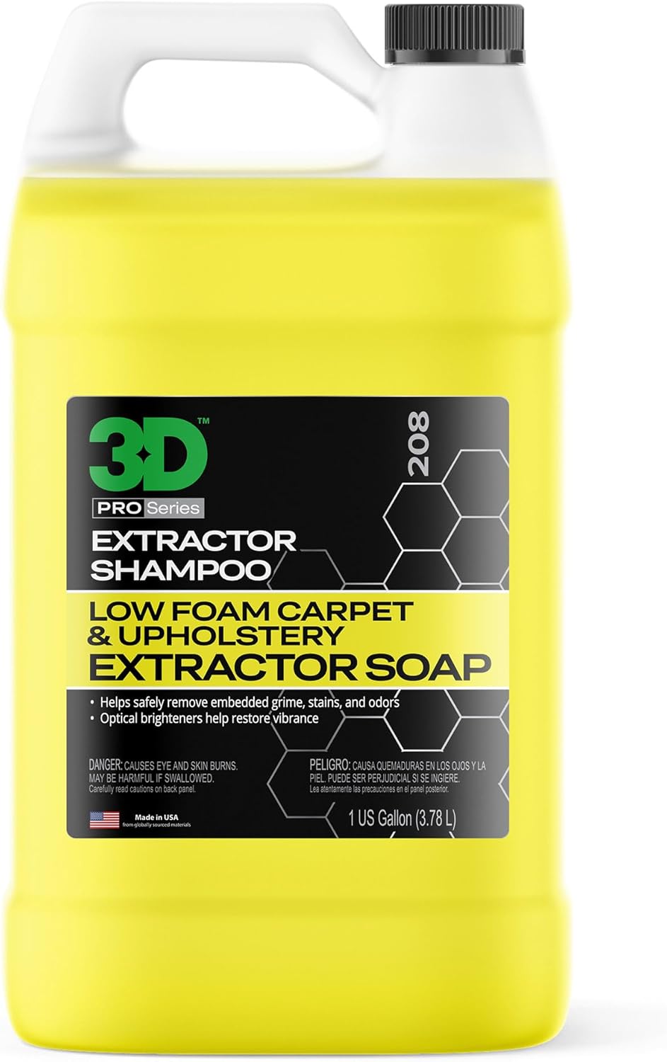 3D Extractor Carpet Cleaner Shampoo for Machine Use - Upholstery Cleaner, Stain Remover & Odor Eliminator - Low Foam, No Residue Formula 1 Gallon