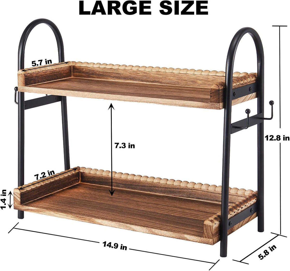 Coffee Bar Accessories, 2-Tier Coffee Bar Organizer with 4 Coffee Cup Holder Hooks