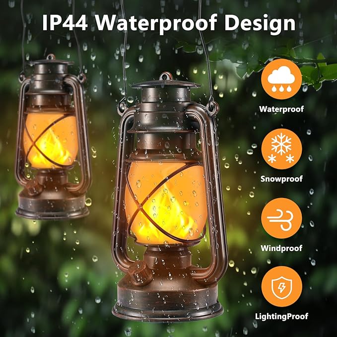 Battery-Powered 2 Modes Lighting LED Vintage Lanterns Decorative Outdoor & Indoor, 4 Pack Bronze Lights with Dancing Flame, Waterproof Remote Control Retro Lanterns Decor for Room,Garden,Porch