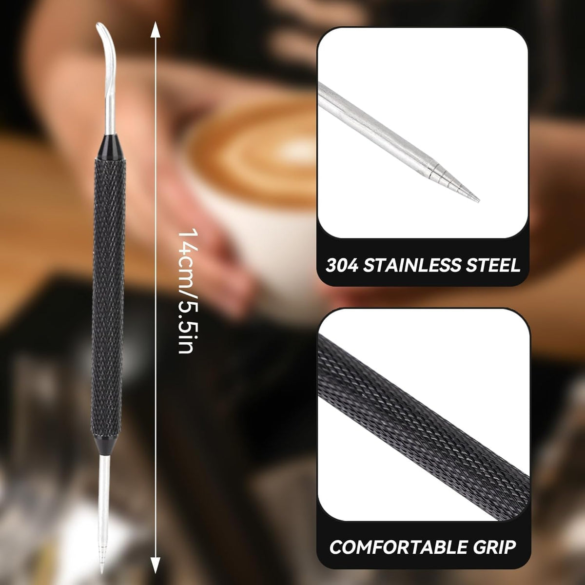 2PCS Latte Art Pen, Stainless Steel Latte Art Tools 2 Ends Coffee Art Pen Latte Pen Coffee Pull Needle Coffee Fancy Stitch Barista Tool Coffee Art
