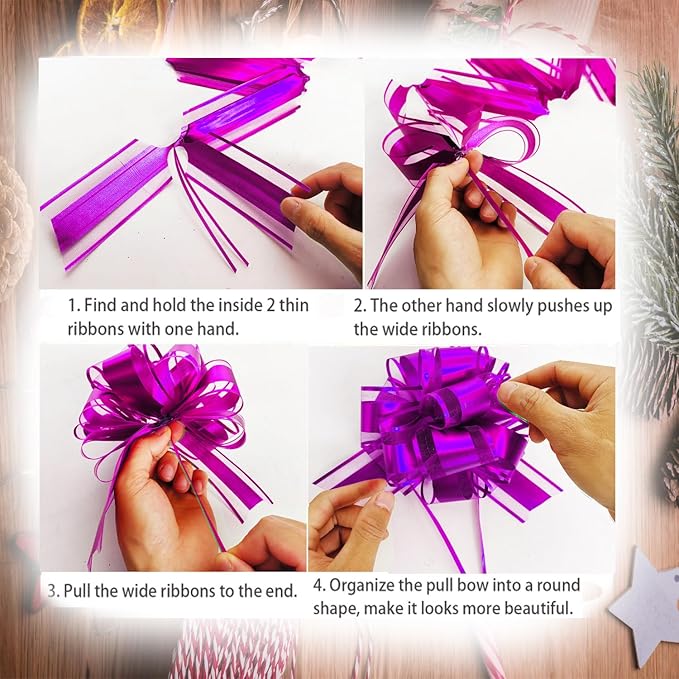 6 PCS Large Pull Bows, Purple Bows for Gift Wrapping, 6 Inches Gift Bows, Wedding Ribbon Bows for Boxes, Flower Arrangements, Party Decoration (Purple)