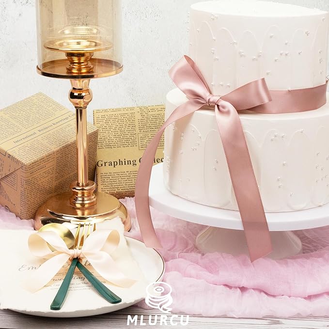 Pink Satin Ribbon 1 Inch Dusty Rose/Rose Gold/Nude/Peach/Pink Ribbon for Flower Bouquet Gift Wrapping Wedding Invitation Bridal Shower Decor Hair Bows Crafts 6 Rolls Total 30Yds