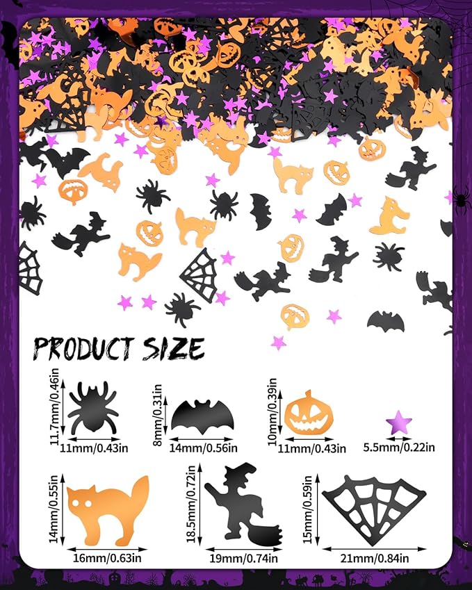 Halloween Glitter Confetti Sequins - 60g Bulk Pack of Metallic Foil Pumpkin Bat Spider Witch cat star spider web for Halloween Table Decorations, Party Supplies - 2.8oz