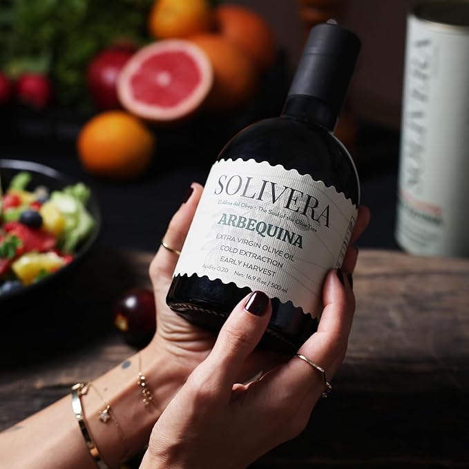 Solivera Arbequina Extra Virgin Olive Oil Cold Pressed, 300+ Polyphenols Rich, Single-Origin Organic Olive Oil, Delicately Fruity