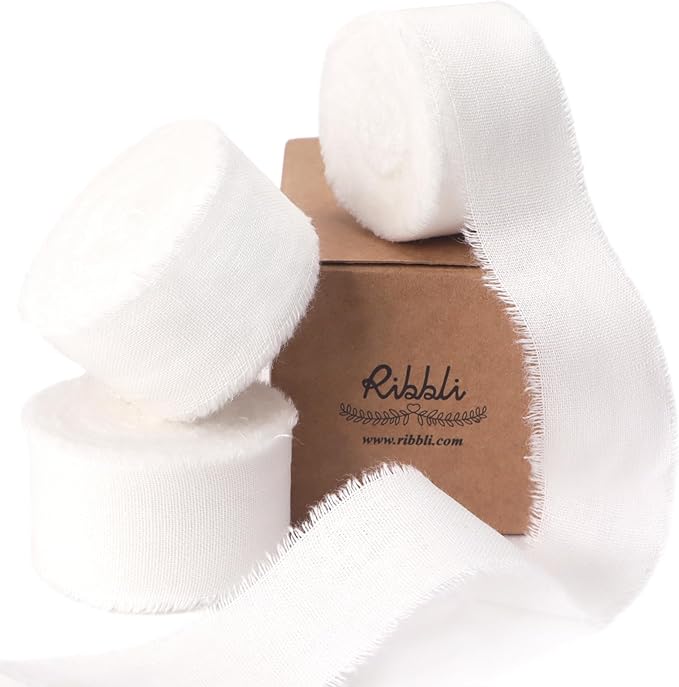 Ribbli 3 Rolls White Ribbon 1 Inch x 18 Yards Handmade Cotton Frayed Fringe Ribbons for Gift Wrapping Wedding Invites Bridal Bouquets Baby Shower DIY Crafts Home Decor